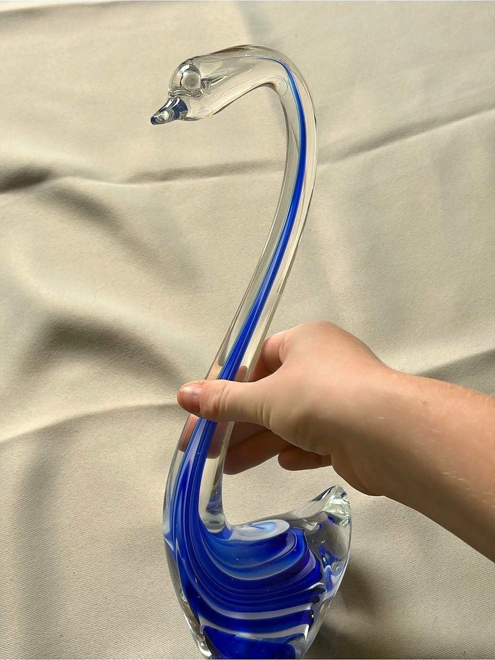 Blue & Clear Glass Swan Sculpture
